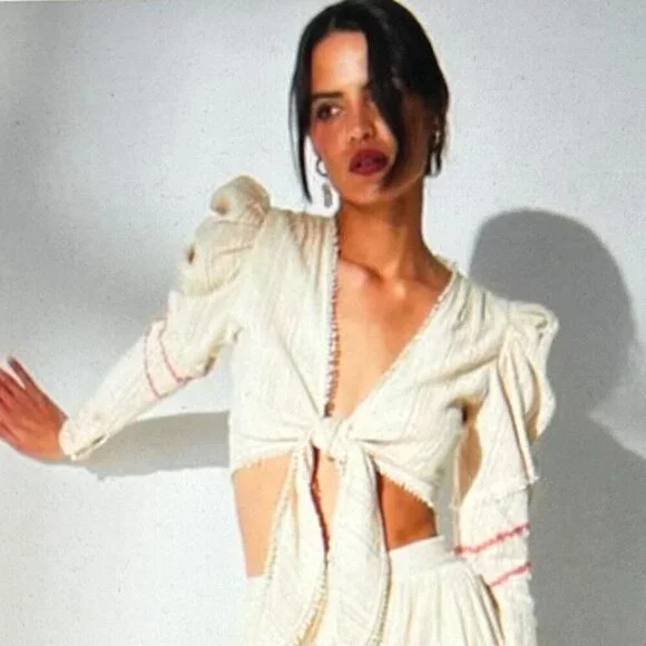 Hemant & Nandita Suri Long Sleeve Tie Crop Top Size XL - Picture 2 of 9